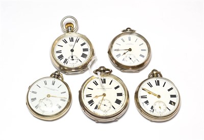Lot 503 - Five silver open faced pocket watches