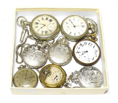 Lot 507 - Seven nickel plated pocket watches and a gun metal pocket watch (8)