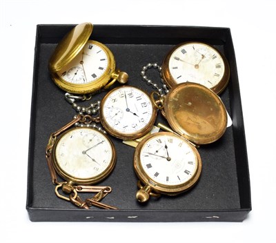 Lot 510 - Three gold plated pocket watches signed Waltham and two other gold plated pocket wacthes signed...