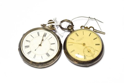 Lot 512 - A silver open faced pocket watch signed John Johnson, Preston and a silver chronograph open...