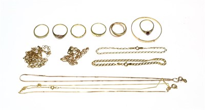 Lot 513 - A ring stamped 585, a ring stamped 18ct and a group of 9ct and 375 stamped jewellery