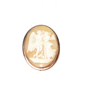 Lot 533 - A cameo brooch, frame stamped 'HB&S 9CT', measures 4.7cm by 5.8cm