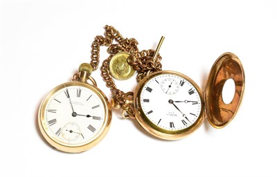 Lot 548 - Two Waltham gold plated pocket watches; a plated watch chain; and a half sovereign dated 1907