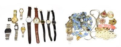 Lot 556 - A small group of costume watches and jewellery including Sekonda