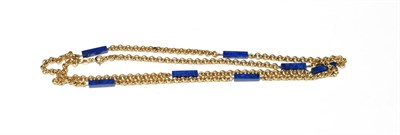 Lot 577 - A 9 carat gold fancy link chain with lapis lazuli spacers, length 73.5cm