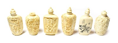 Lot 612 - Six ivory snuff bottles, circa 1900 (one stopper lacking)
