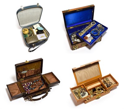 Lot 619 - Four boxes including beaded necklaces, brooches, silver jewellery and costume jewellery etc