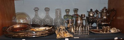 Lot 636 - A qroup of 19th century and later glass including a pair of floral painted decanters and a group of