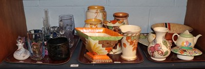 Lot 637 - A selection of 1930/40s ceramics including Crown Ducal Clarice Cliffe, modern Moorcrodt vase,...