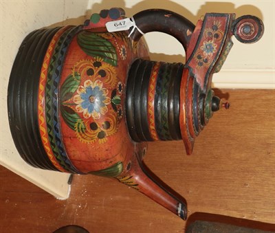 Lot 647 - A Northern European painted wooden kettle/tea pot dated 1900