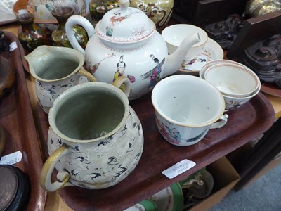 Lot 678 - Various Oriental items including; 18th century Chinese tea pot, tea bowls of similar date, a...
