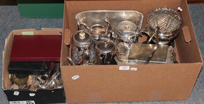 Lot 687 - Two boxes of silver plate and EPNS flat and hollow wares