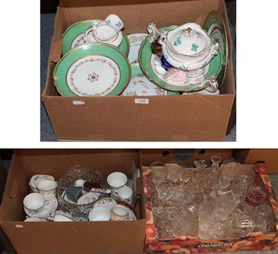 Lot 688 - A group of various ceramics and glass including a 19th century part dessert service, tea wares,...