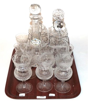 Lot 700 - A set of six thistle form Edinburgh crystal wines, and three similar tumblers, together with...