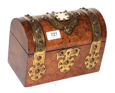 Lot 721 - A Victorian brass mounted burr walnut dome topped correspondence box