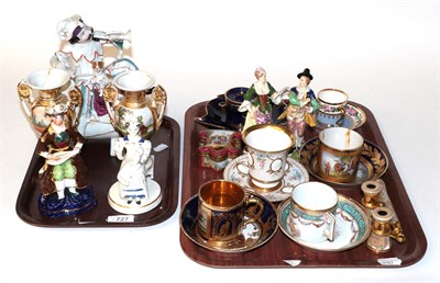 Lot 727 - A group of 19th century and later ceramics including Sevres tea cups and saucers, Continental...