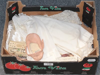 Lot 736 - A 19th century bone and lace fan (a.f.), silk baby gowns, silk Christening robe with lace...