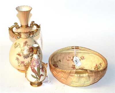 Lot 746 - A Royal Worcester Blush Ivory; a painted and gilt decorated twin handled bottle vase with...