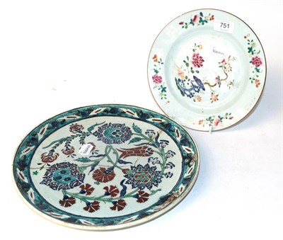 Lot 751 - A 19th century Chinese export plate together with a late 19th century Isnik style charger...