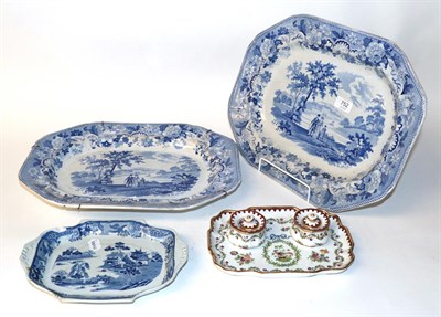 Lot 752 - A pair of 19th century pearl ware blue and white dishes decorated with figures and a country house