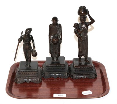Lot 755 - Three Benin bronze figures including a mother and child