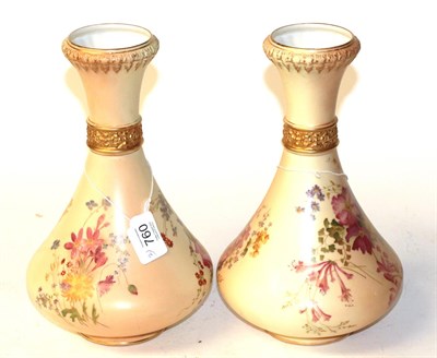 Lot 760 - A Pair of Royal Worcester Blush Ivory painted and gilt decorated vases, pattern no -2187 (2)