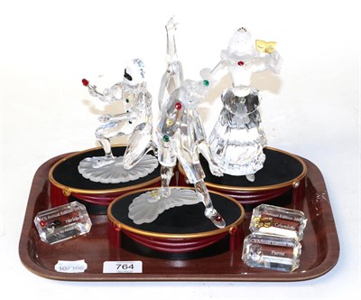 Lot 764 - Swarovski; three masquerade figures, Columbine, Pierrot, and Harlequin, each with base and...