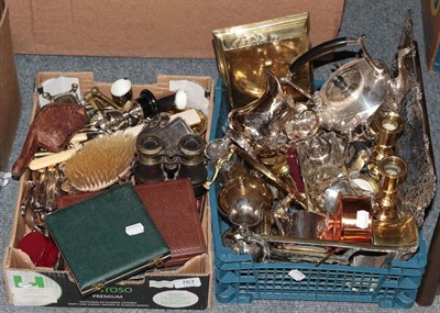 Lot 767 - A quantity of silver plated flatware and hollow-ware; a small group of brass items etc (in two...