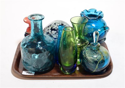 Lot 788 - A small group of glass including Mary Gregory style bottle, Mdina etc