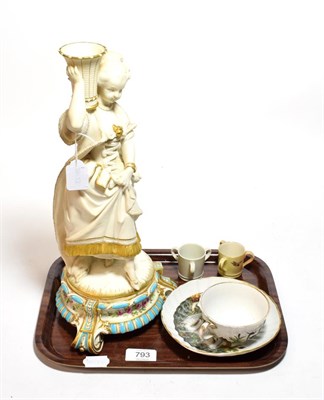 Lot 793 - A Victorian Parianware figure of an 18th century maiden carrying vase, on an integral base...