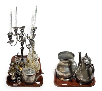 Lot 799 - A collection of silver plate and EPNS including five-light candelabra, egg cruet, bottle cruet...