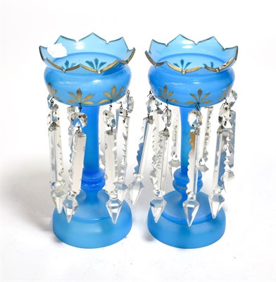 Lot 801 - A pair of Victorian blue glass table lustres