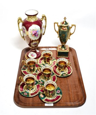 Lot 804 - Six decorative Continental gilt-highlighted coffee cup and saucers, together with two similar...