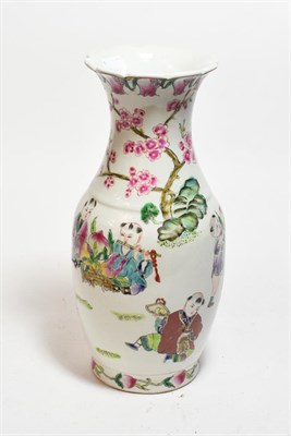 Lot 811 - An early 20th century Chinese porcelain baluster vase, the main body painted with children fishing