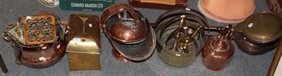 Lot 815 - A group of 19th century copper and brass including twin-handled pans, coal scuttles, letter...