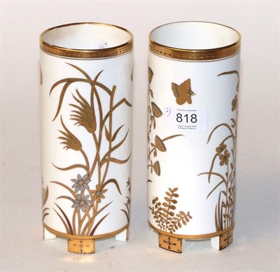 Lot 818 - A pair of Minton gilt decorated sleeve vases