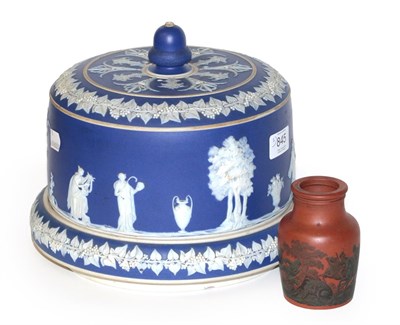 Lot 845 - An early 19th century black transfer printed red stone ware jar, decorated with a boar hunting...