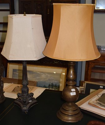 Lot 877 - A large lamp in the 17th century style and a 19th century column lamp (2)