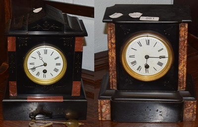 Lot 881 - Two Victorian black slate and marble mantel timepieces