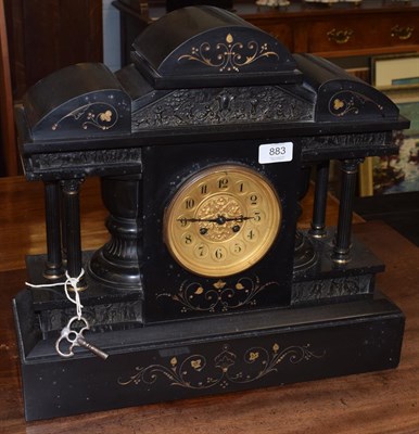 Lot 883 - A Victorian black slate striking mantel clock, retailed by Collingwood & Sons, Paris