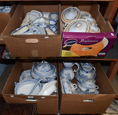 Lot 886 - A large group of 19th century blue and white ceramics including tureens, jugs etc; together...