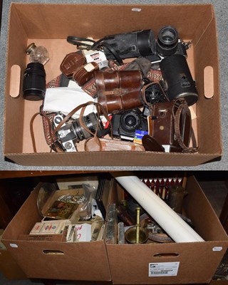 Lot 890 - A quantity of 33mm cameras, including Pentax, various religious icons and paraphernalia, brass,...