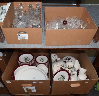 Lot 891 - Four boxes including a Wedgewood part dinner and tea service, and various cut and pressed glass...