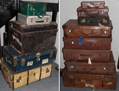 Lot 901 - Five late 19th/early 20th century leather suitcases, three various attache cases, two metal and...