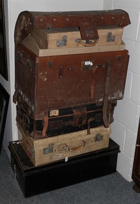 Lot 904 - Three trunks, two suitcases and a small case