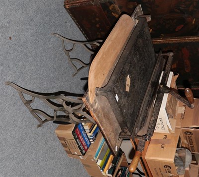 Lot 919 - Late 19th/early 20th century printing shop contents: A heavy duty table top guillotine on a...