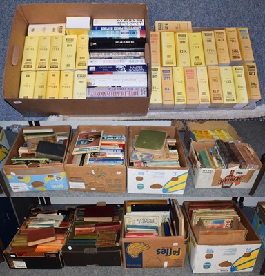 Lot 932 - Eleven boxes of books including Wiston Cricketer's Almanack, Ladybird books, Asterix hard back...