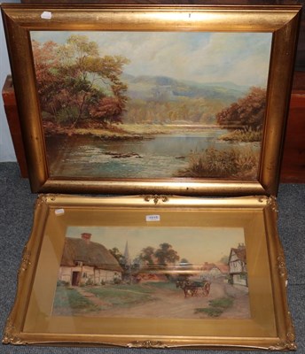 Lot 1015 - R Butler, extensive riverside landscape, signed, oil on canvas board; together with S Towers,...