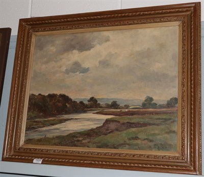 Lot 1024 - Owen Bowen ROI, PRCamA (1873-1967) River Landscape, signed, oil on canvas, 49.5cm by 65cm