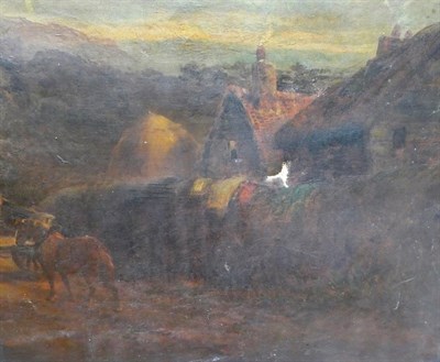 Lot 1034 - English School (19th century) Hamlet scene set in a landscape with figures, indistinctly...